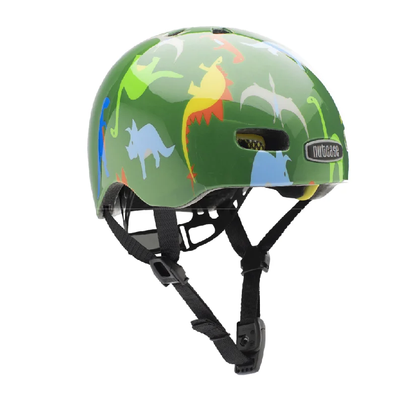 Bicycle helmet fit tips-Nutcase Baby Nutty MIPS Helmet - Dino Mite Gloss