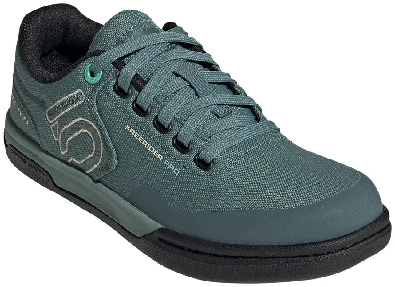 cycling clothing for tropical rides-Five Ten Five Ten Freerider Pro Canvas Flat Shoe - Women's, Hazy Emerald/Acid Mint/Core Black