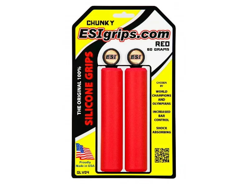 neon pliable bicycle grips-ESI Chunky Silicon MTB Grips - Red