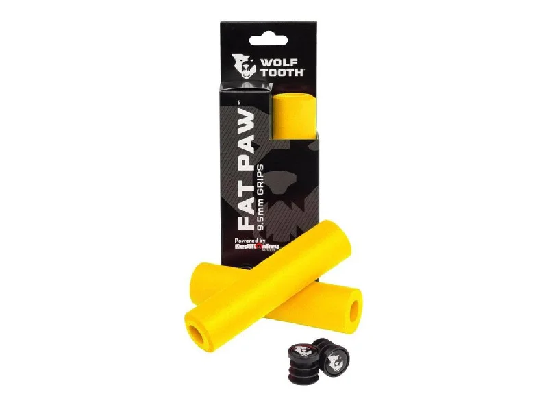 replaceable adventure bike grips-Wolf Tooth Components Fat Paw Grips - Yellow