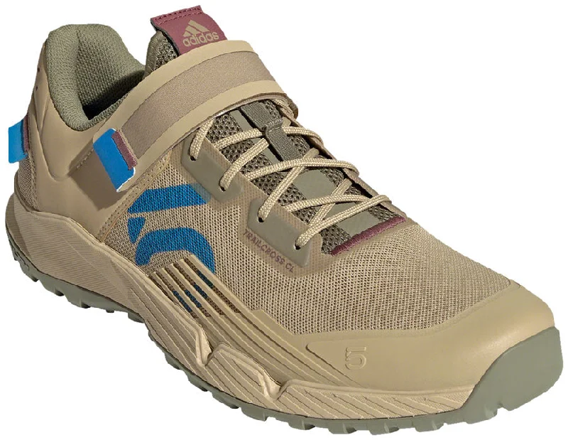 cycling clothing for road safety-Five Ten Five Ten Trailcross Clip-In Shoe - Men's, Beige Tone/Blue Rush/Orbit Green