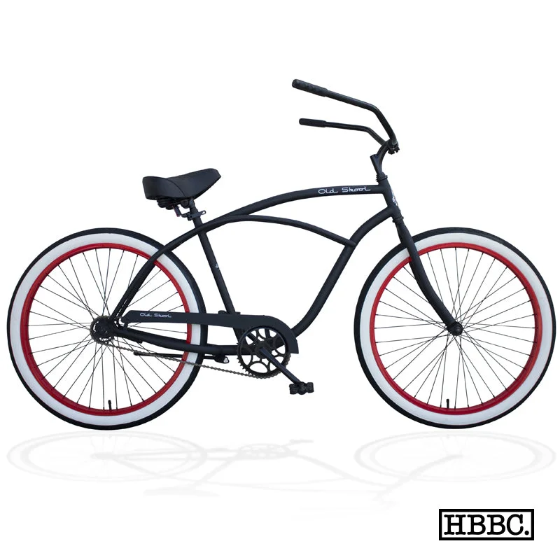 Bicycle pedal float-HBBC OLD SKOOL Men’s Beach Cruiser – FLAT BLACK/RED