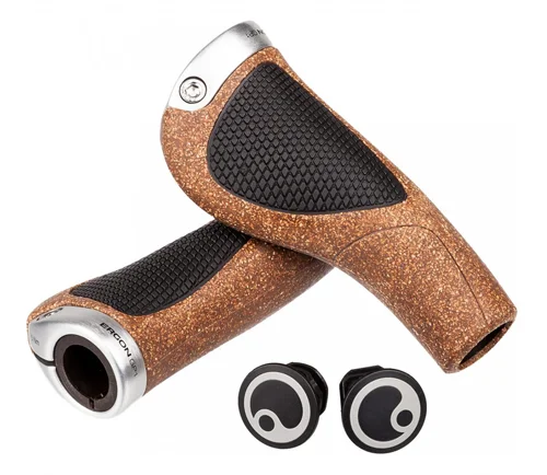 beginner sustainable bicycle grips-Ergon GP1-S BioKork Grips - Tan-Black