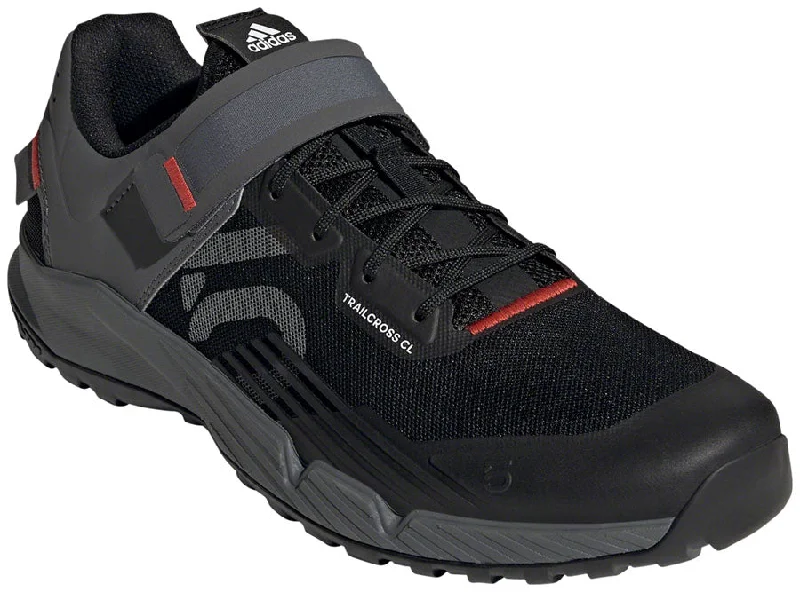 cycling clothing for soggy weather-Five Ten Five Ten Trailcross Clip-In Shoe - Men's, Core Black/Grey Three/Red