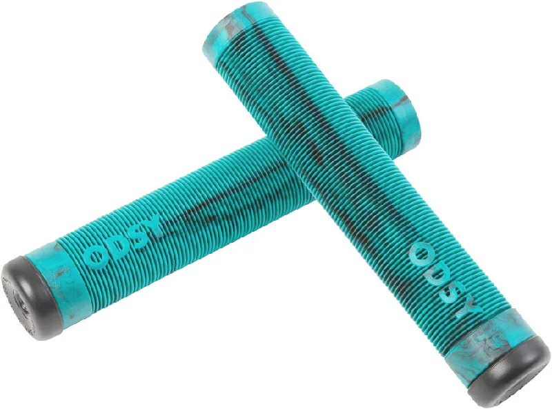 commuter retro bicycle grips-Odyssey Broc Grip 160mm Grn/Blk Swirl