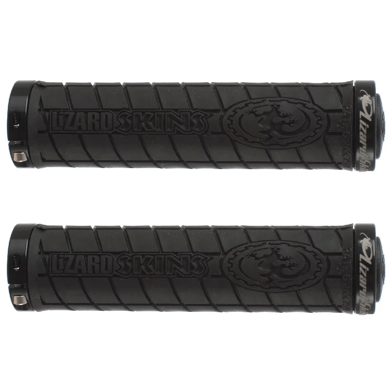 flexible impact-resistant bicycle grips-Lizard Skins Logo Lock-On Bonus Pack Grips - Black