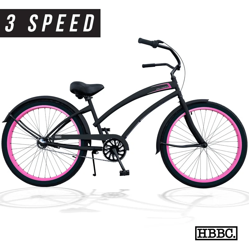 Bicycle freehub click-SKULLXBONES Women’s Beach Cruiser 3 Speed – FLAT BLACK/PINK