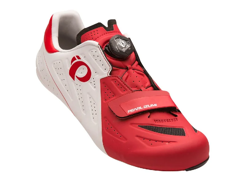 cycling clothing with fast snaps-Pearl Izumi Elite v5 Road Shoe - White-True Red