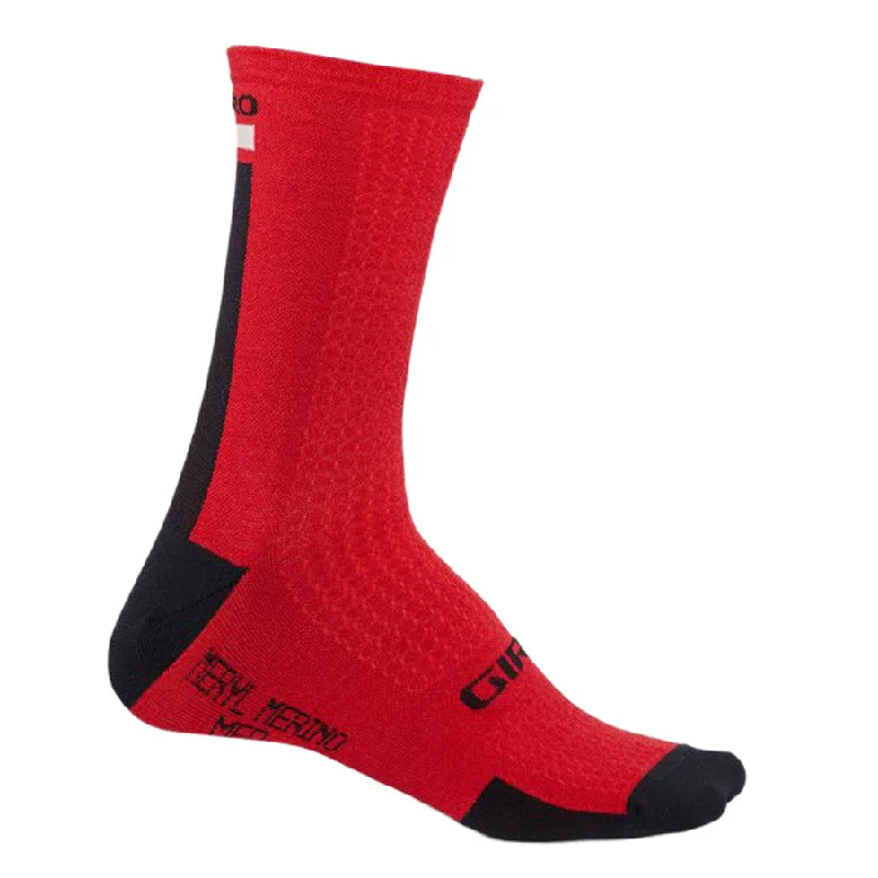 cycling clothing with vivid stripes-Calze Giro HRc + Merino Mid - Rosso nero